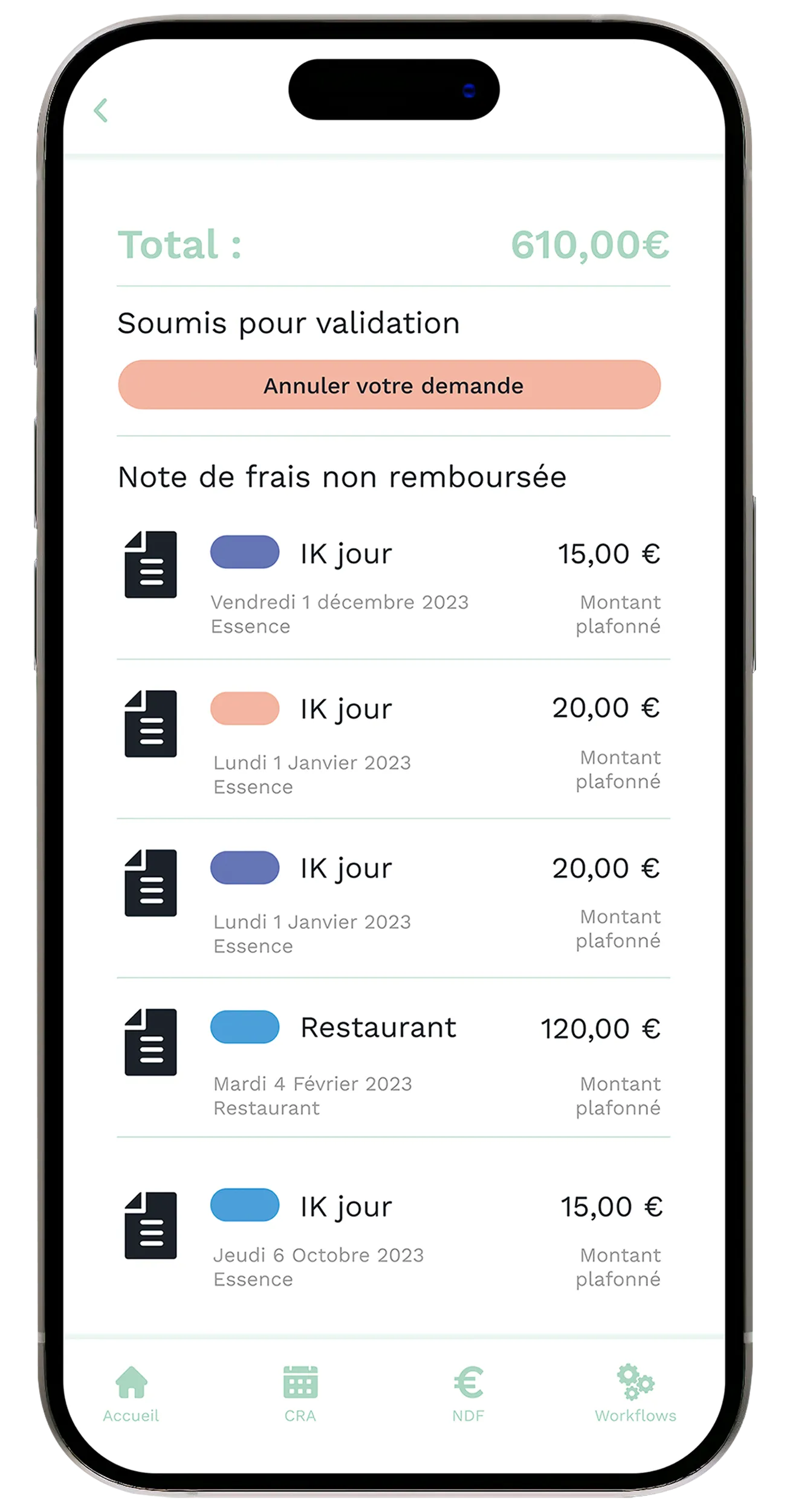 Saisie de notes de frais sur smartphone